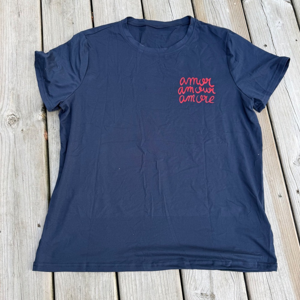 Navy Blue Amor Amour Amore Graphic T-Shirt XL Short Sleeve Crew Neck Tee